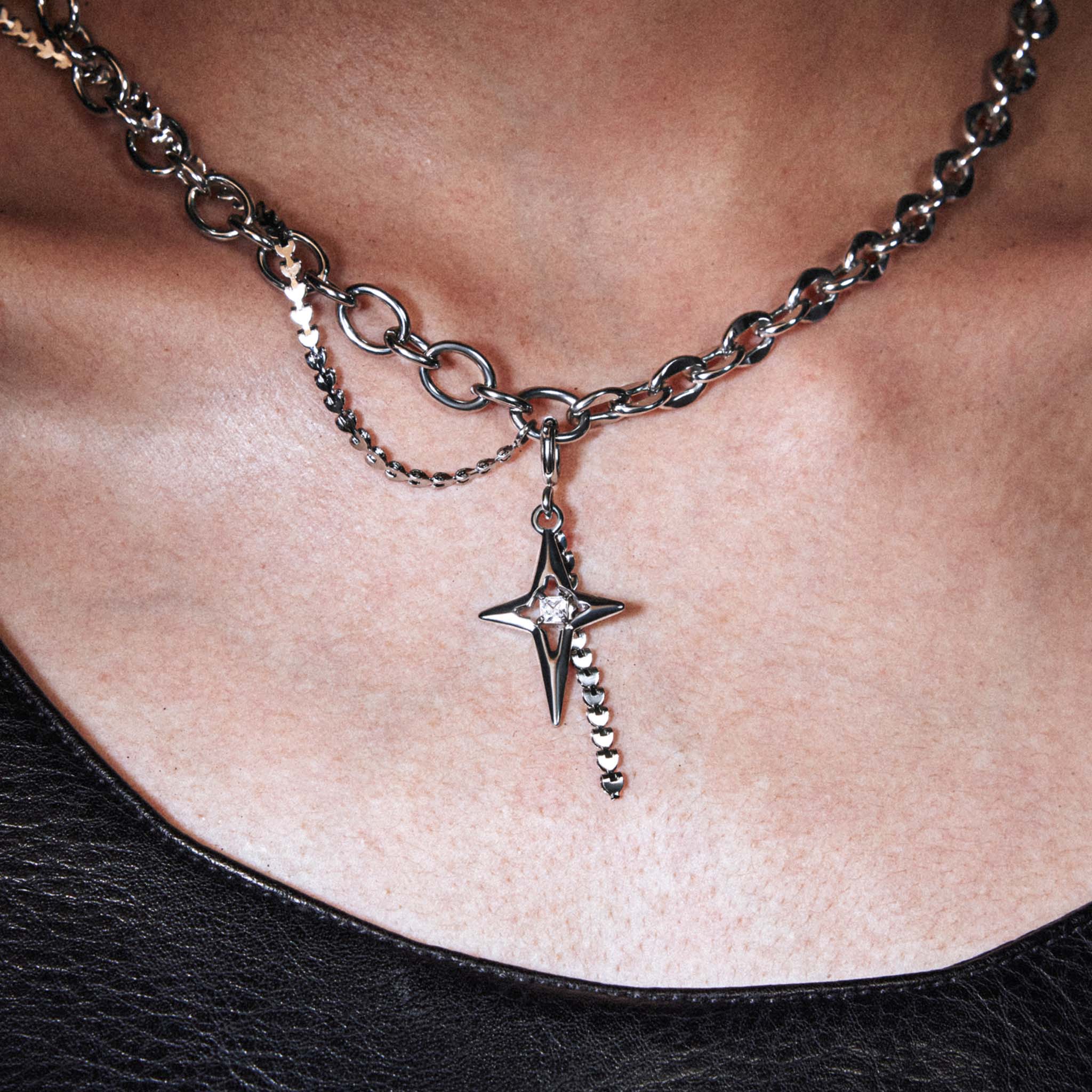 Zircon Starburst Double-Layer Necklace - Image 5